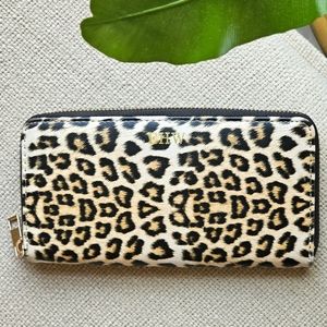 Initial Outfitters Leopard Print Zip Around Wallet Clutch Animal Print Gold Logo